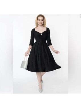 Unique Vintage Black Velvet Swing Dress